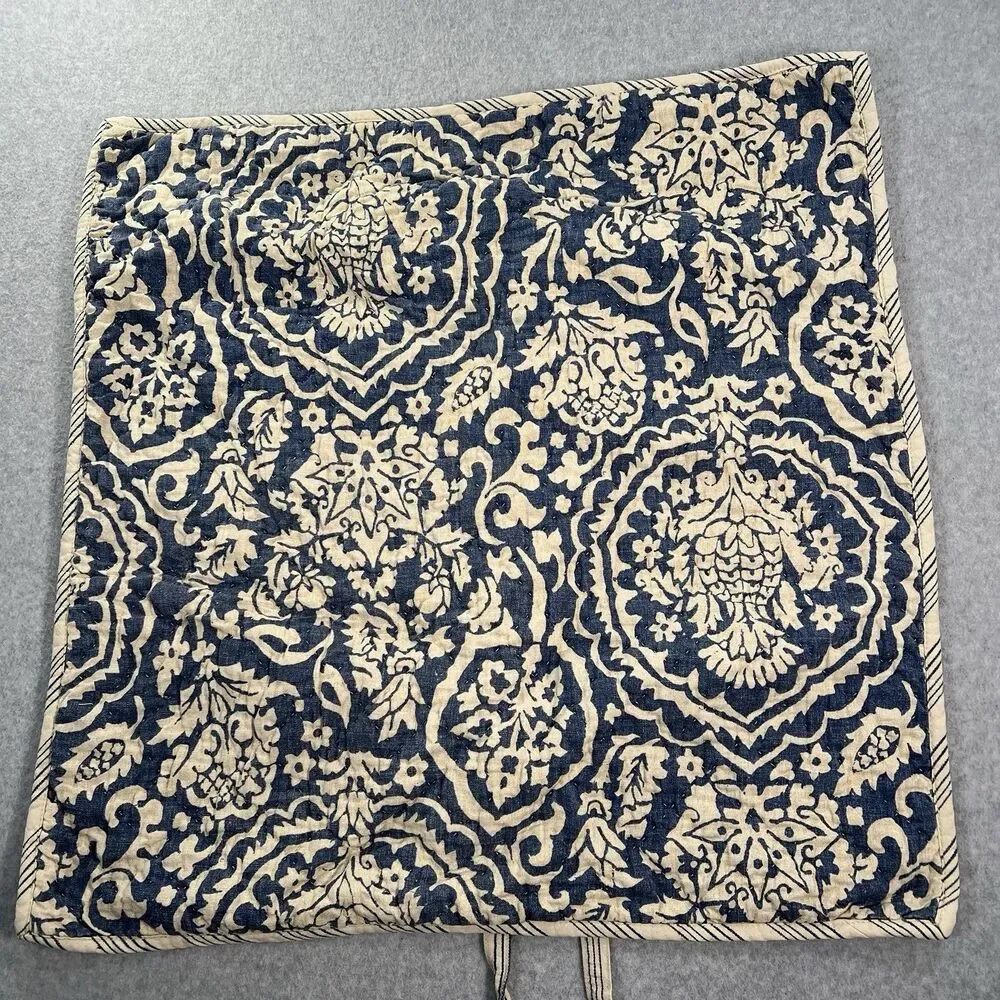 Pottery Barn Quilted Euro Sham Cream Blue linen cotton 26